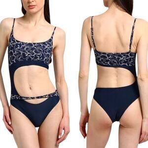Frankies Bikinis Thea Ribbed Bandana Cutout One Piece Swimsuit in Dixie